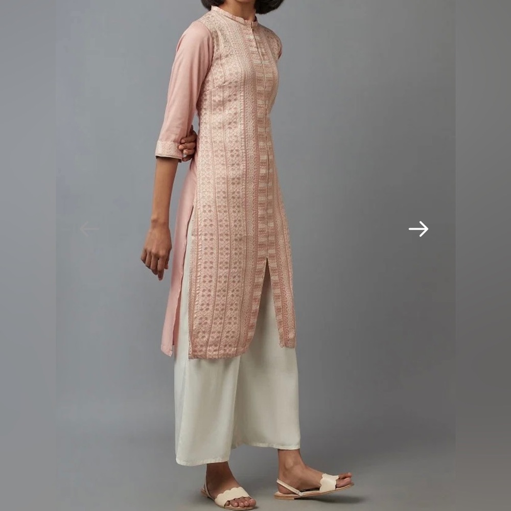W Light Pink/Peach Dobby Kurta - Picture 6 of 17